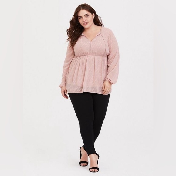 Torrid Blush Clip Dot Tie Babydoll Blouse Size 3x - Picture 1 of 11